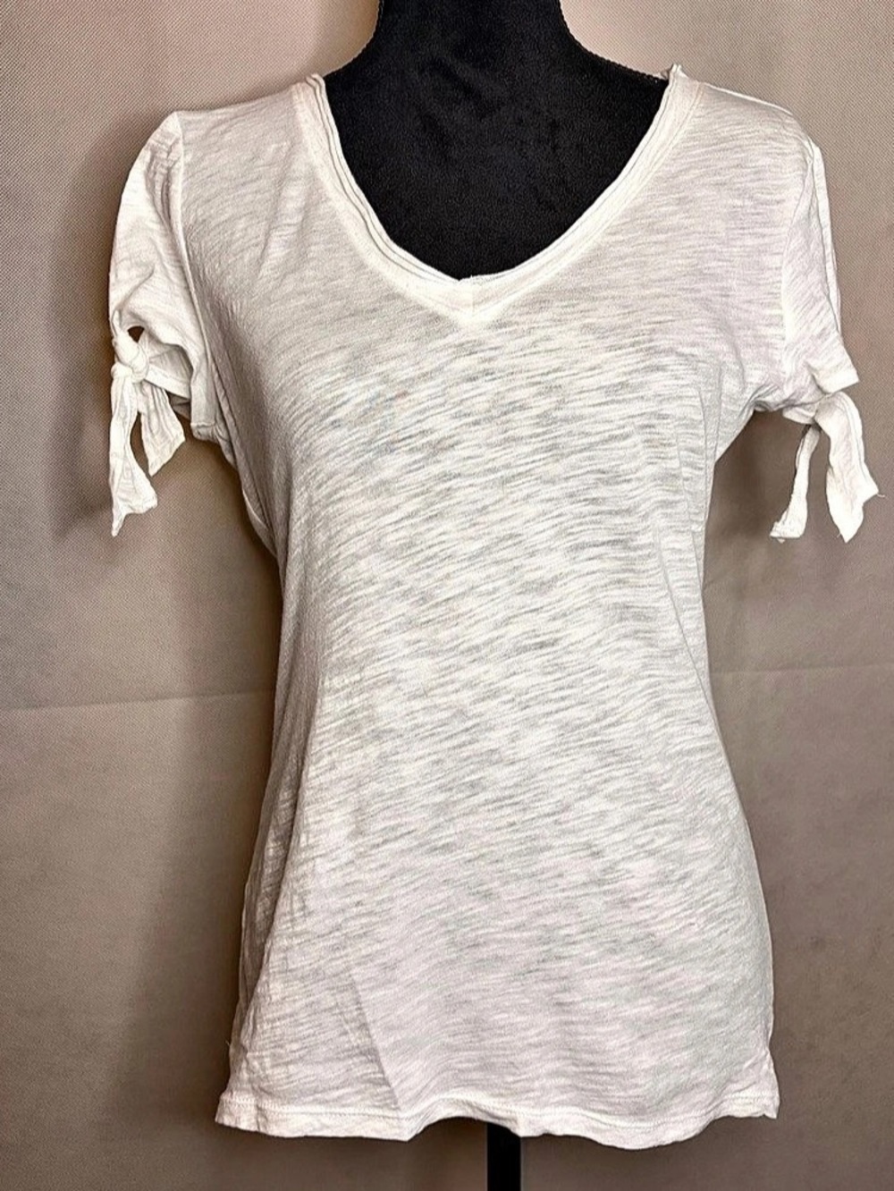 INC International Concepts White Tie-Sleeve Cotton Tee Size Small